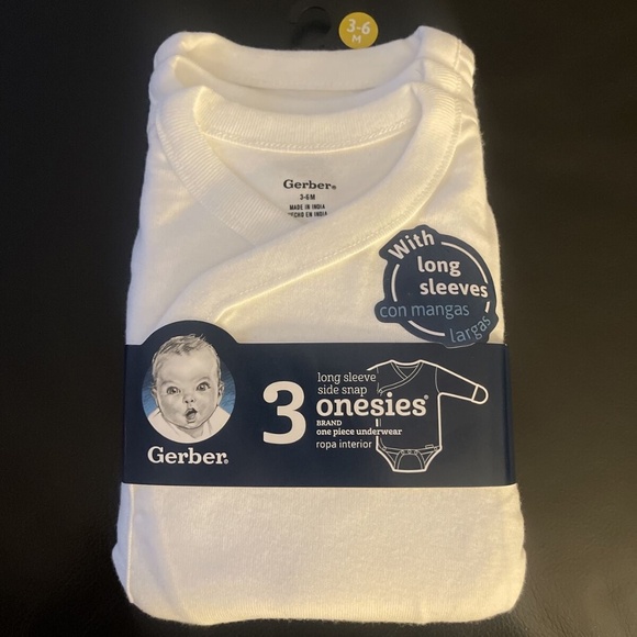 Gerber Baby Unisex White Long Sleeve Side Snap Onesies - Picture 1 of 3